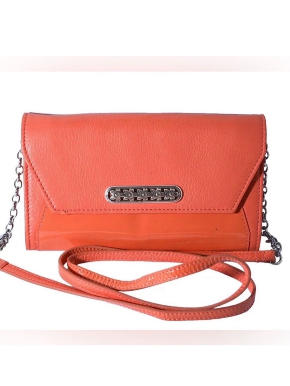 BRIGHTON 🪸CORAL🪸 SILVER-TONE LARGE ENVELOPE WALLET CROSSBODY BAG🌟EUC🌟